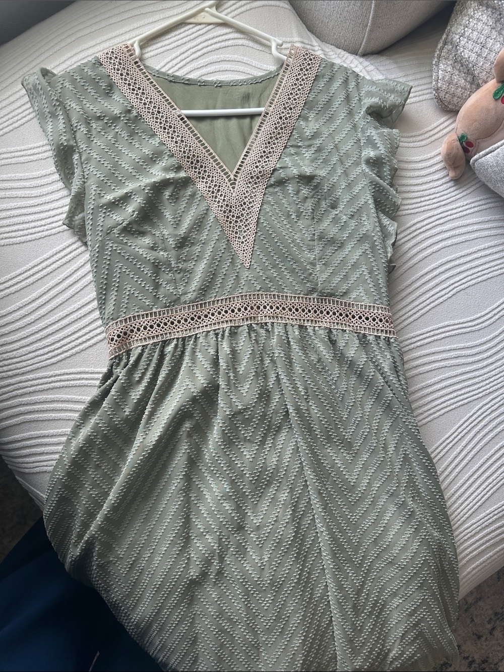 Sage Green Crochet Trim V-Neck Maxi Dress